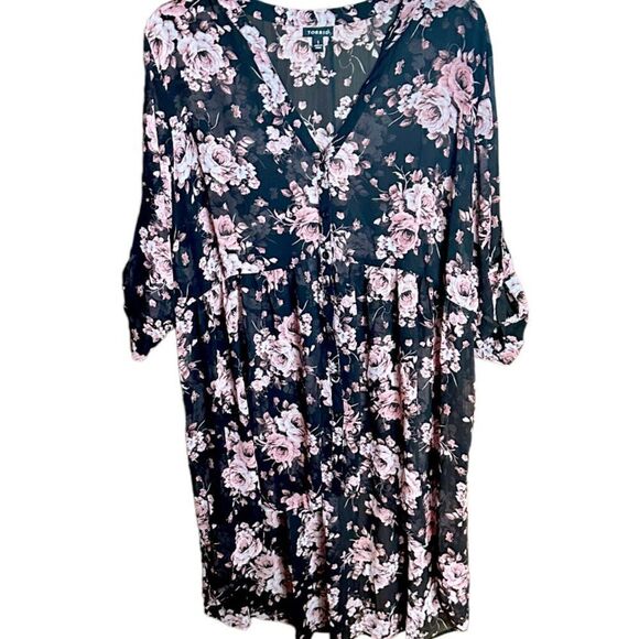 Torrid Tunic Top Shirt Hi Lo Floral Black Pink Size 1X 📦 - Picture 1 of 9